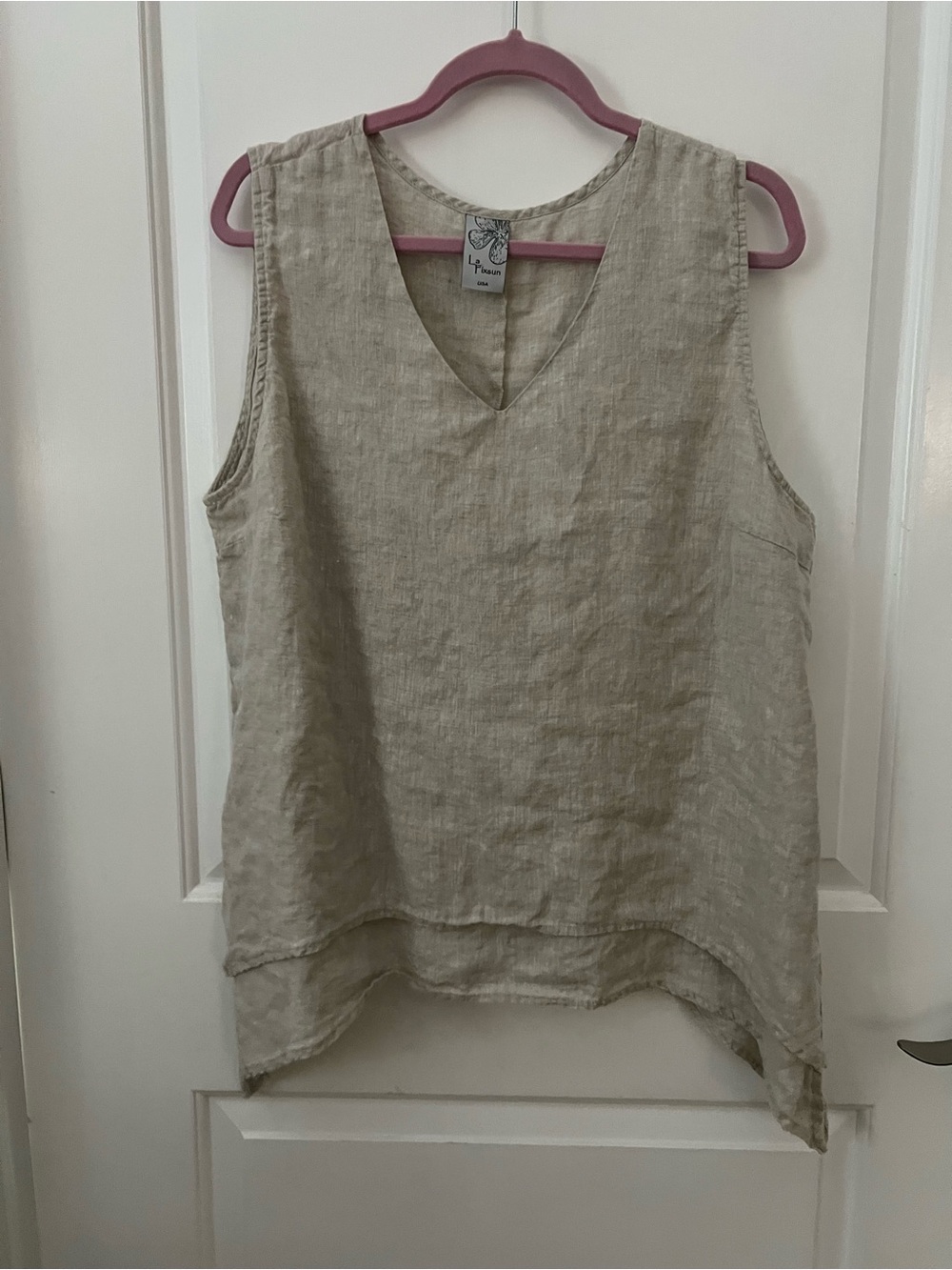 Sleeveless V-Neck Linen Tunic in Light Beige by Pure Essence